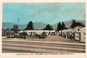 RPPC ALBIN'S MOTEL South Burnaby, Vancouver, BC Roadside 1956 Vintage Postcard