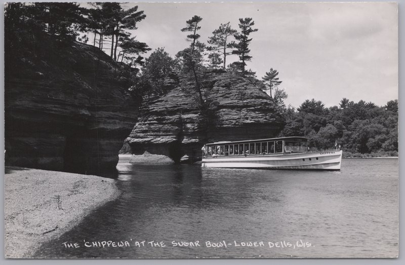 RPPC-Wisconsin Dells, Wis., The Chippewa at the Sugar Bowl, Lower Dells