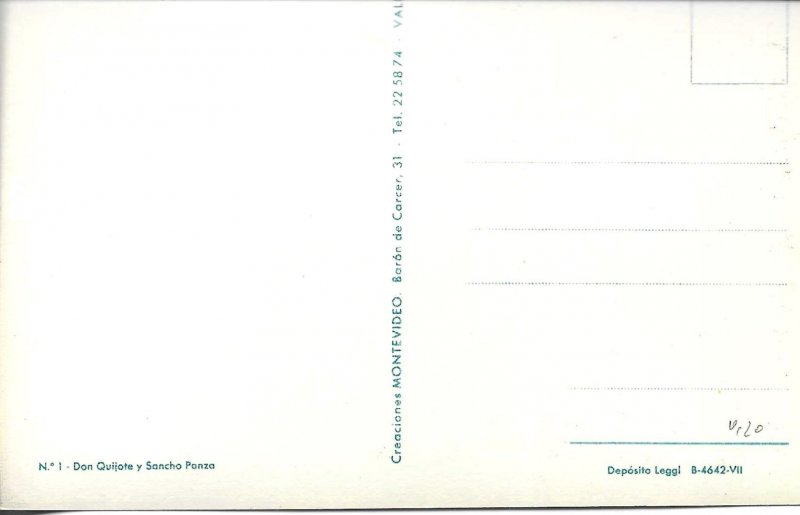 Don Quijote and Sancho Panza Lot of 2 modern Spanish, artist drawn, postcards