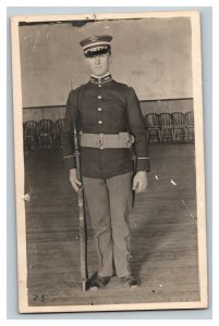 Vintage 1910's WW1 Military RPPC Postcard Named Soldier with Rifle Bayonet