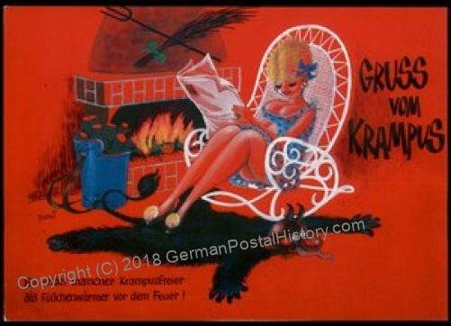 Austria 1960s Classic Krampus Devil Racy Christmas Card UNUSED 95382