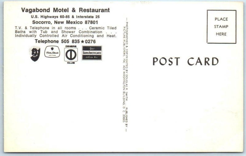 SOCORRO, New Mexico NM   Roadside VAGABOND MOTEL Swimming Pool  c1970s  Postcard