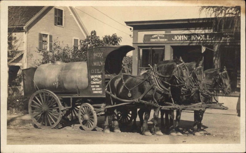 Manchester CT John Knoll Grocery Store & Knox Oil Horse Wagon WOW! RPPC c1910
