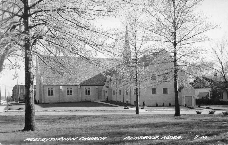 Beatrice Nebraska~Trees All Blossoming In Front of Presbyterian Church~RPPC 1950 