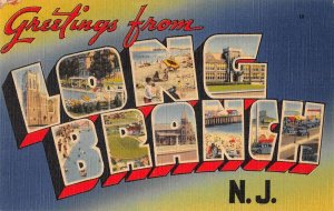 Long Branch New Jersey Greetings Large Letter Linen Vintage Postcard AA51002