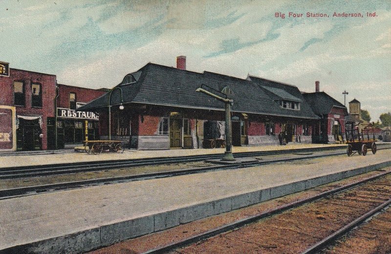 Big Four Station Anderson Indiana IN Postcard Depot Train Railroad