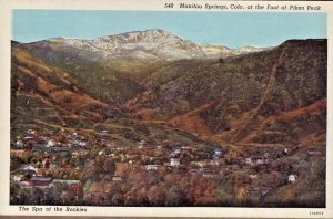 Manitou Springs Colorado Springs Colo CO early view at foot of Pikes Peak Aerial