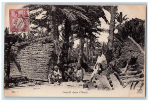 1927 Native People Gourbi Dans L'Oasis Tunisia COP Antique Unposted Postcard