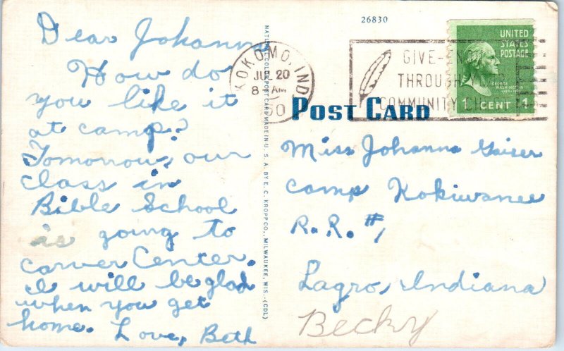 1940s Carnegie Public Library Kokomo IN Howard County Postcard