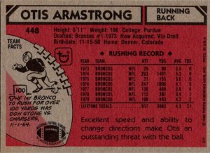 1980 Topps Football Card Otis Armstrong RB Denver Broncos sun0151
