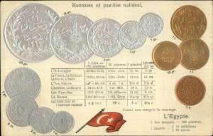 Embossed Coins Currency Money & Flag c1910 Postcard EGYPT