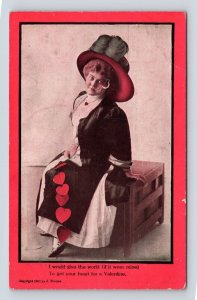 Give the World if it Were Mine to Be Your Valentine Red Border DB Postcard K14