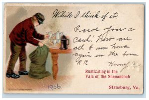 1906 Burglar, Rusticating In The Vale of the Shenandoah Strasburg VA Postcard 