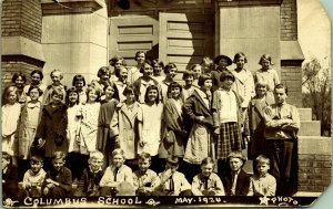 RPPC Columbus School 1924 Children Teachers 1092 2nd Ave S Real Photo Postcard 