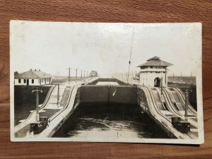 1919 Vintage RPPC Panama Canal Postcard Early Boat Locks Unposted