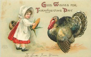 Postcard C-1910 Turkey Thanksgiving Child Corn artist impression 22-12932