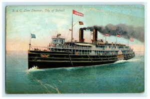 D&C Line Steamer City of Detroit National RWY News Antique Vintage Postcard 