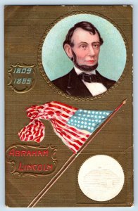 Abraham Lincoln Postcard 16th U.S. President Patriotic Flag Embossed c1910's
