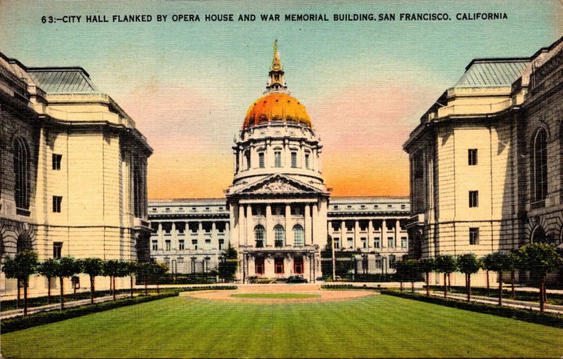 California San Francisco City Hall Flanked By Opera House & War Memorial Buil...