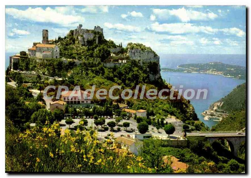 Modern Postcard Eze Village Cote D'Azperche rocheaux its peak in the backgrou...