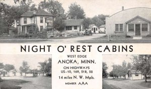 Anoka Minnesota Night O Rest Cabins Vintage Postcard AA65532 