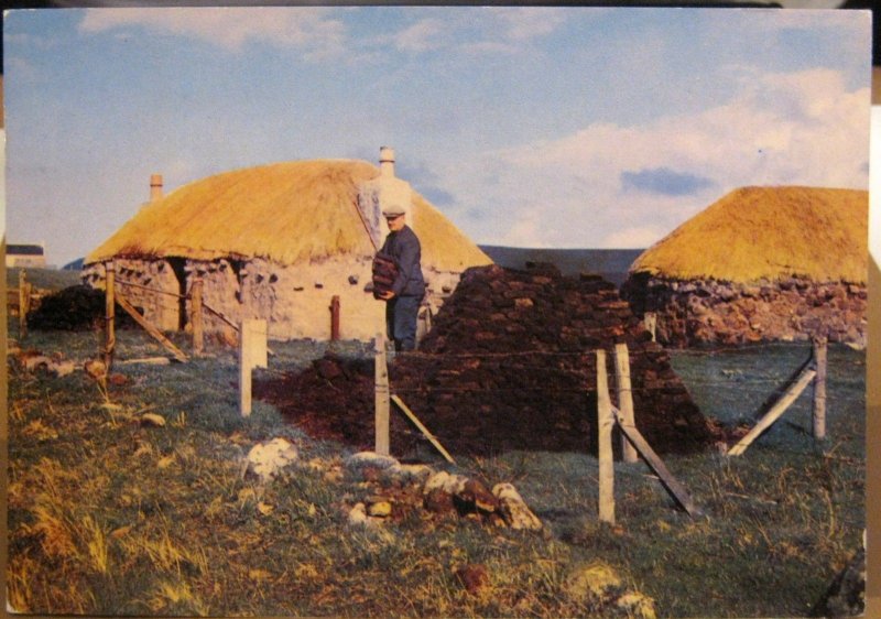 Scotland Thatched Croft House Peat Stack - posted 1984