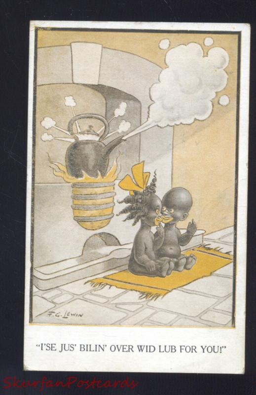 BLACK AMERICANA SIGNED F.G. LEWIN NEGRO CHILDREN TEAPOT 1921 VINTAGE POSTCARD