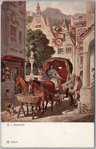 M. v. Schwind The Wedding Trip Art Postcard, F. A. Ackermann, Munich H83