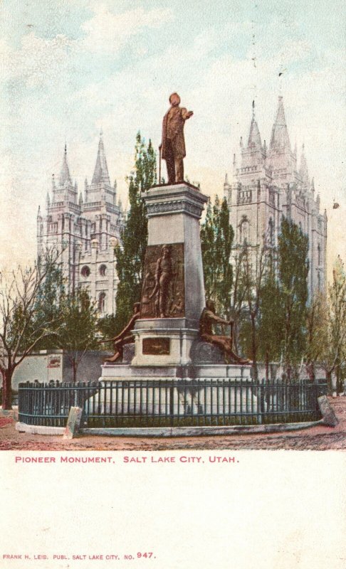 Vintage Postcard 1900's Pioneer Monument Salt Lake City Utah UT Pub Frank Leib 