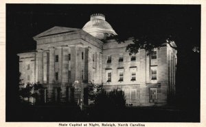 Vintage Postcard 1945 State Capitol Building At Night Raleigh North Carolina NC