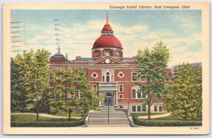 Vintage Carnegie Public Library East Liverpool Ohio Linen Postcard 1953