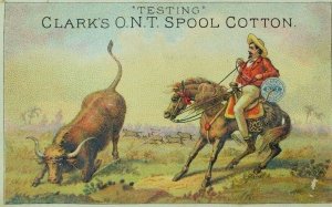 1870's-80's Clark's O.N.T. Spool Cotton Bull Bronco Buster Lasso Horse P80 