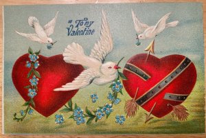 Vintage Victorian Postcard 1901-1910 To My Valentine - Hearts & Dove