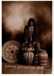 Apache Mother and Baby and Native Baskets Postcard