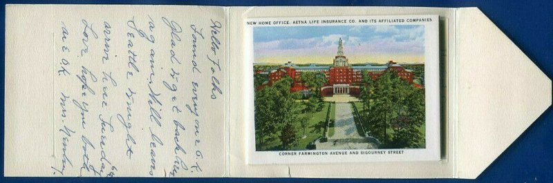 Hartford Connecticut ct mini Postcard Folder postmarked 1937