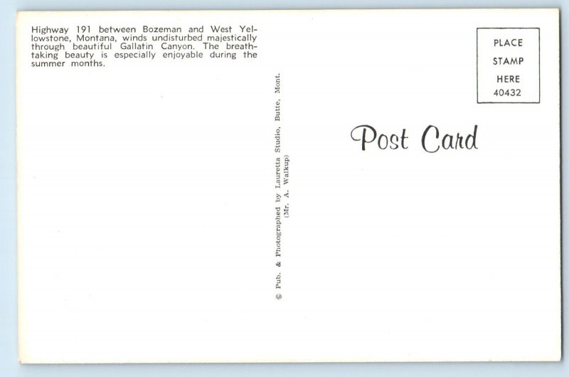 c1960 West Yellowstone Montana Vintage Postcard Bozeman Gallatin Canyon Air View