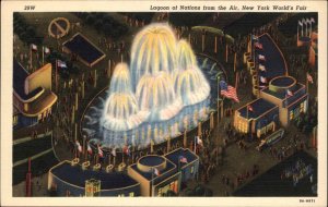 NEW YORK WORLD'S FAIR Lagoon of Nations at Night Old LINEN Postcard