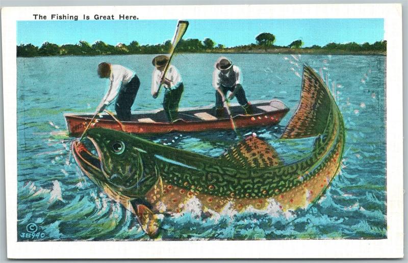 Exaggerated Fishing Vintage Postcard | Topics - Sports - Other, Postcard