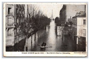 Rue Saint Charles Street View 1910 Flood Paris  France UNP DB Postard Y12