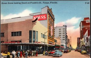 South Scene Franklin St Tampa Florida Old Cars Signs Vintage UNP Postcard K10