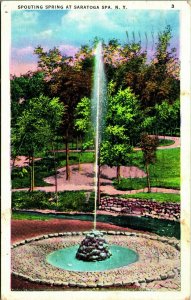 Spouting Spring at Saratoga Spa New York NY 1938 WB Postcard