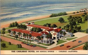 Linen Postcard The Carlsbad Hotel and Mineral Springs in Carlsbad, California