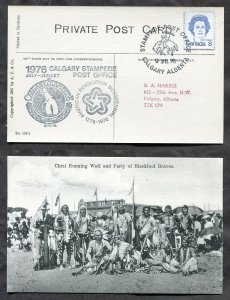 h3668 - Canada CALGARY STAMPEDE 1976 Special PO Cachet on old Postcard. Indians