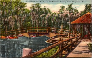 Vtg Waycross Georgia GA Okefenokee Swamp Park Boardwalk Bridge 1940s Postcard