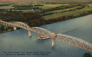 Delta Queen George Rogers Clark Bridge Across Tennessee Vintage Postcard 1930's