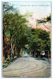 1910 High St. Looking West Road Trees Portland Maine ME Vintage Antique Postcard