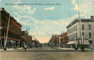 c1910 Coshocton Ohio Main Street 5th Street people Postcard 25-11742