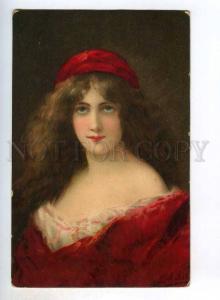 246581 Woman w/ Long Hair in RED by Angelo ASTI vintage PC