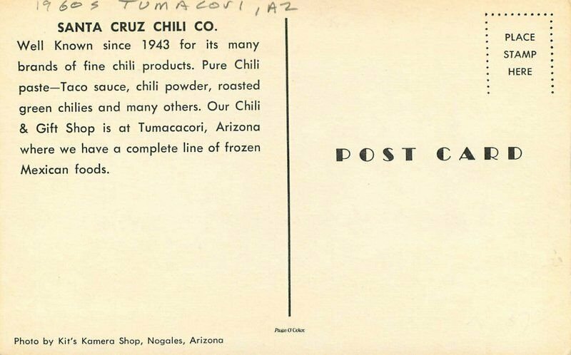 Automobiles Santa Cruz Chili Company Tumacacori Arizona Postcard Kits 20-9624