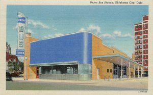 Linen Postcard Union Bus Station Streamline Moderne Building Oklahoma City OK